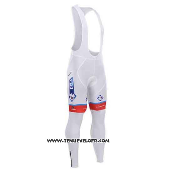 2015 Maillot Ciclismo FDJ Blanc et Bleu Manches Longues et Cuissard